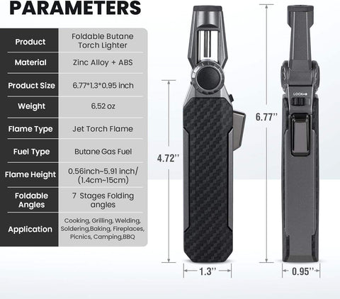 Adjustable Metal Kitchen Torch Refillable Butane Lighter with Safety Lock